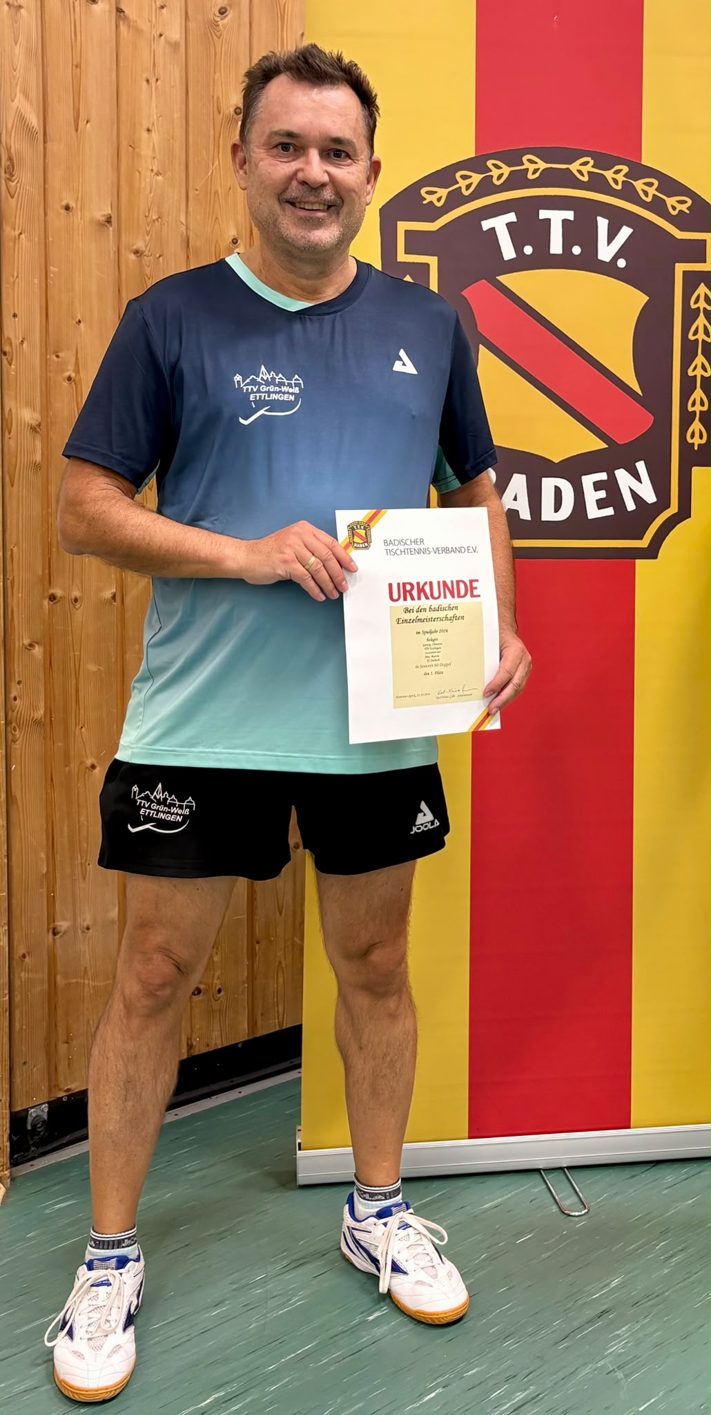 Dreimal auf dem Treppchen: Christian Gerwig (TTV Grün-Weiß Ettlingen) wurde Badischer Meister im Doppel der Senioren 60, Vizemeister im Mixed 60 und gewann Bronze im Einzel der Senioren 60.