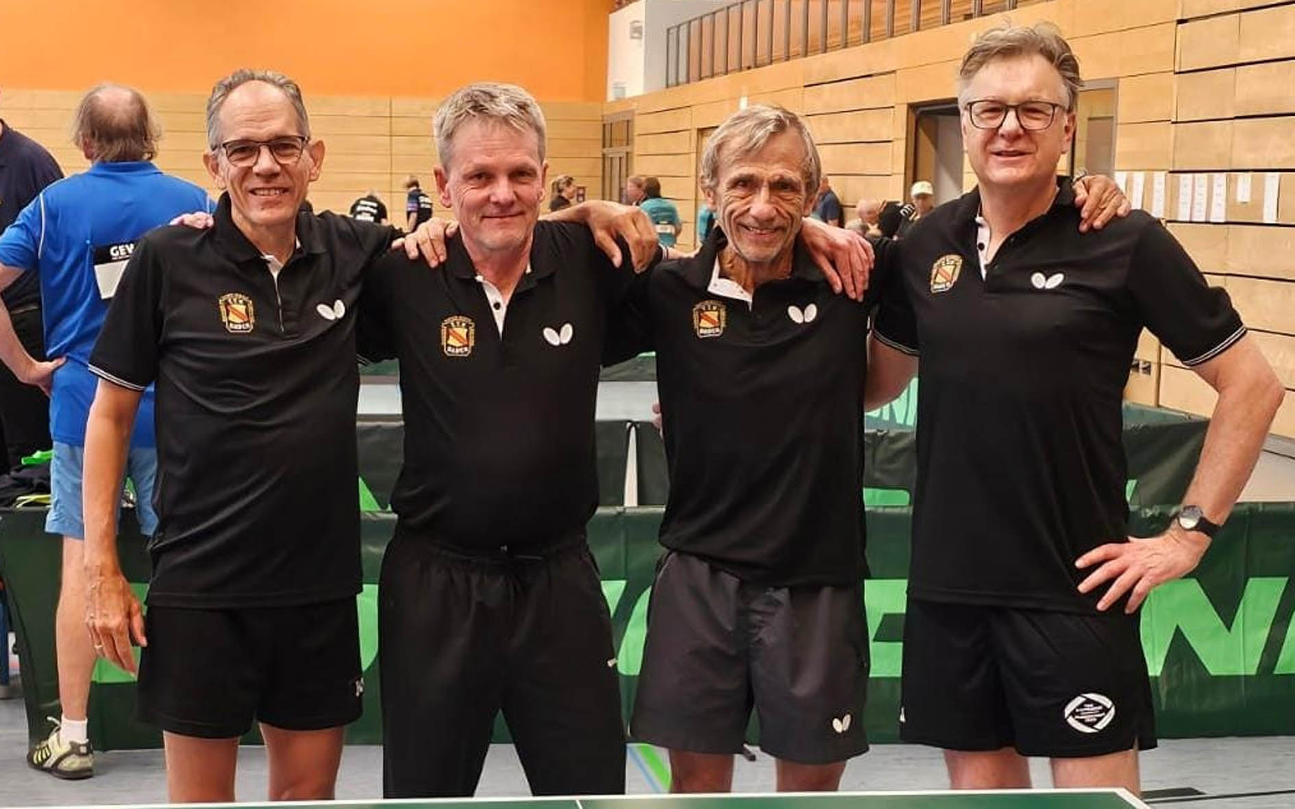 Die BaTTV-Seniorenmannschaft in Eberswalde: Jens Rückel, Christoph Mendel, Hans-Jörg Klump und Christoph Theobald.