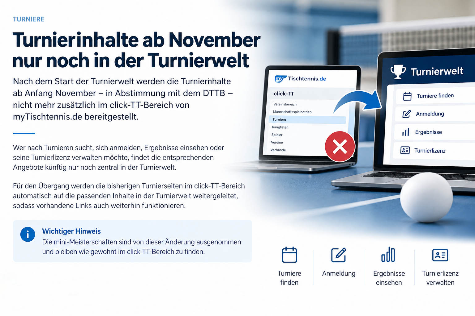 Turnierinhalte ab November nur noch in der Turnierwelt